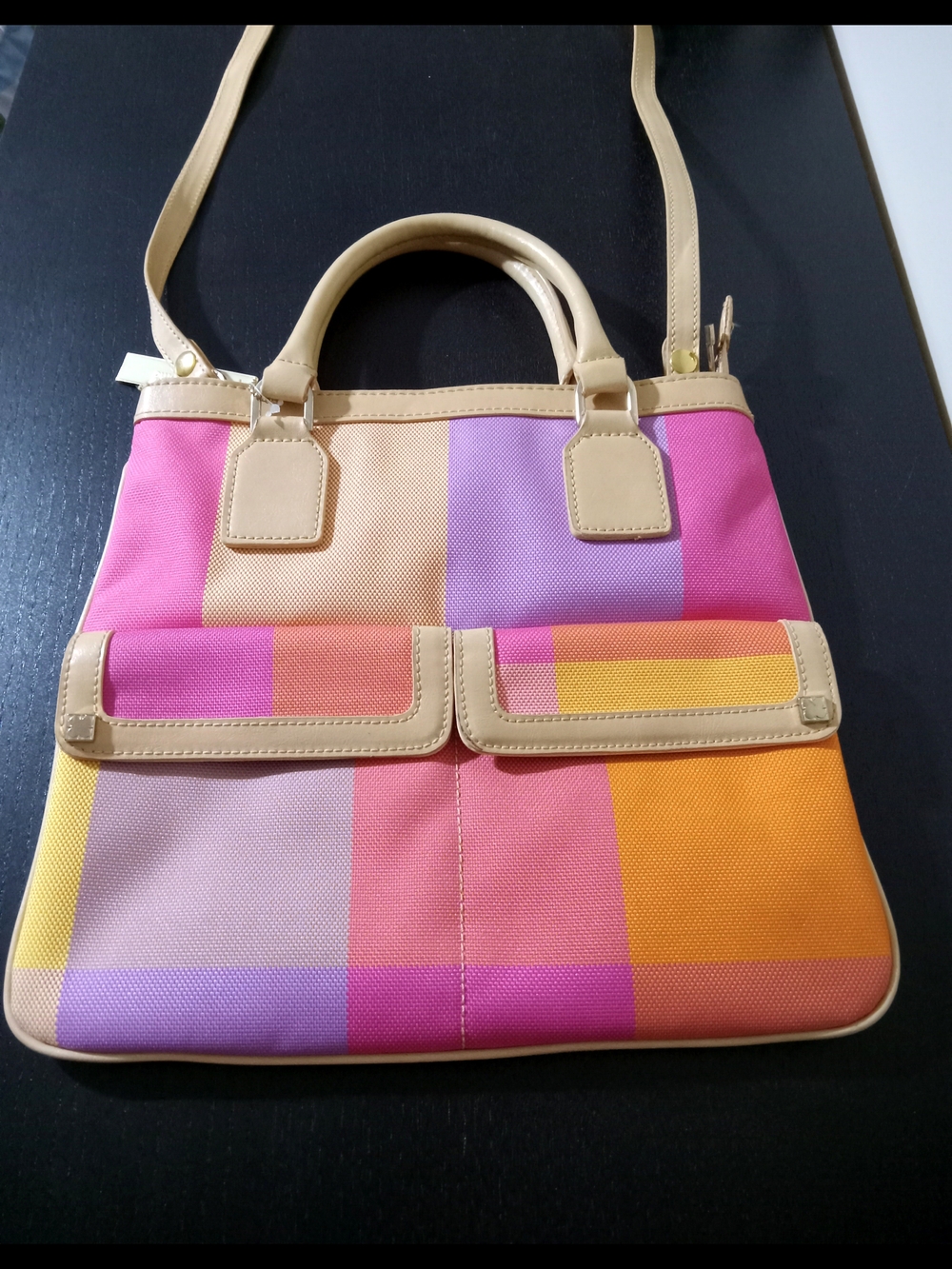 Vintage Liz Claiborne Multicolor Patchwork Canvas Satchel Crossbody Bag